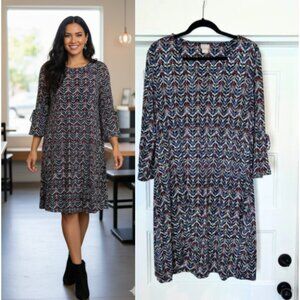 Chico's Women Size 16/18 Black, Blue, Short Split Bell Sleeve Stretch Comfy Knit